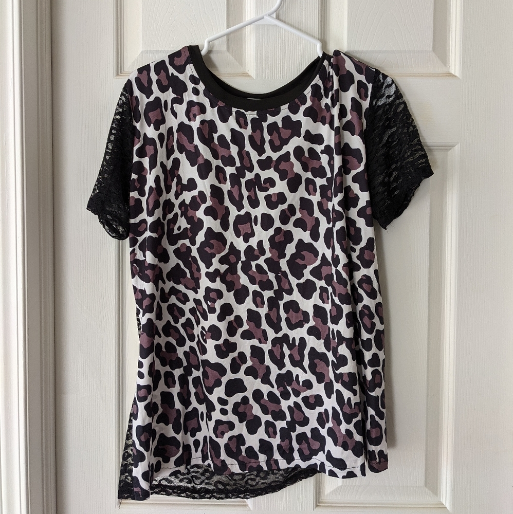 Leopard print shirt with sheer sleeves and back